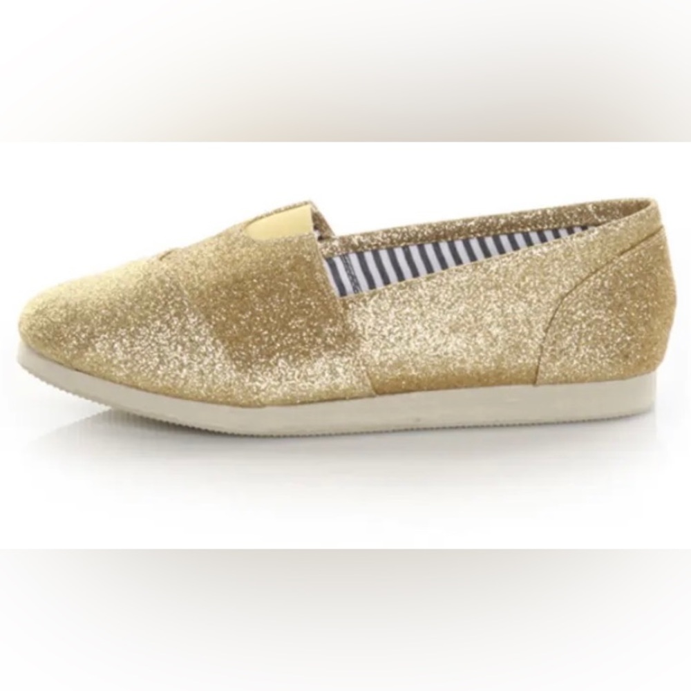 Soda Object Dark Gold Glitter Linen TomGirl Casual Flats Size 7.5